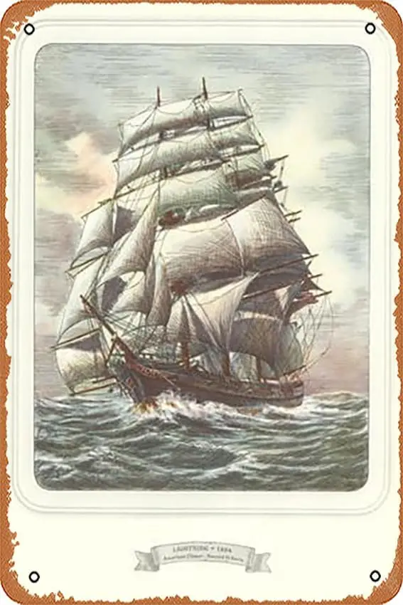 Metal Tin Sign   - Full-Rigged Clipper Ship - Poster Metal Plaque Cafe, Bar, Home Wall Decor