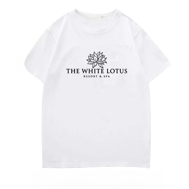 2026 New Design White Lotus Hotel Pattern Printed Loose-Fitting Casual Men's and Women's Short-Sleeved T-Shirt Top