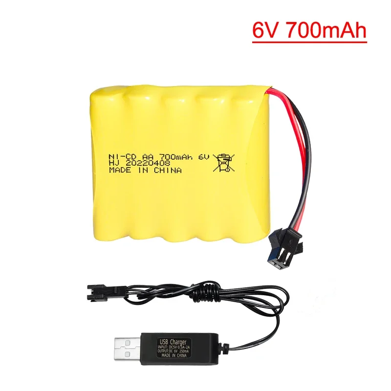 (SM Plug) Ni-CD 6v 700mah Battery + USB Charger For Rc toys Cars Tanks Trucks Robots Boats Guns AA 6v Rechargeable Battery Pack