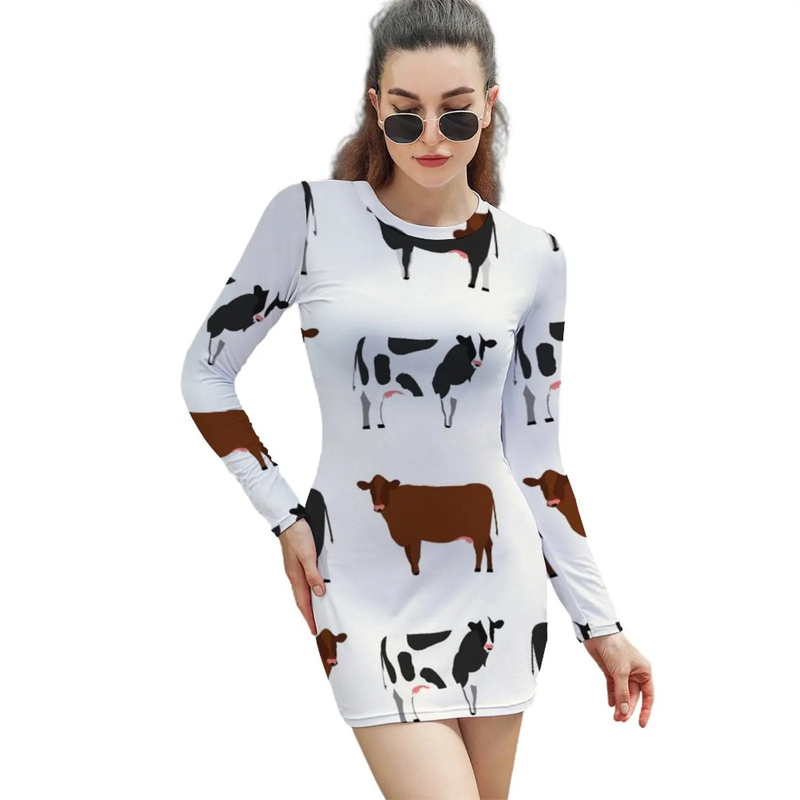 

Cute Cows Long-Sleeved Sheath Dress evening dress Women's summer skirt