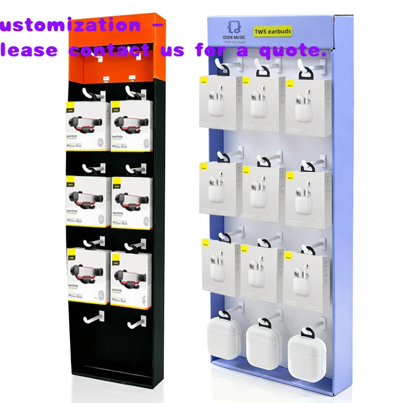 custom.Promotional Foldable Hook Corrugated Cardboard Stand Power Wing Sidekick Paper Display Stand Electronic Products