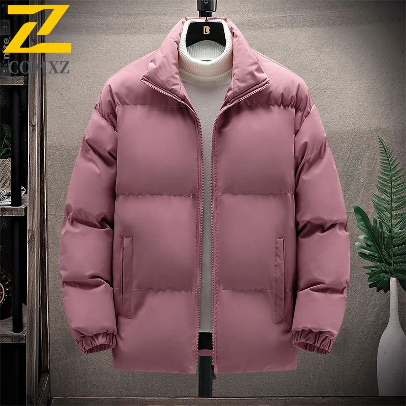 سترة مبطنة للرجال بياقة واقفة من COMXZ لركوب الدراجات في الهواء الطلق سترة سميكة دافئة كاجوال على طراز الشارع معطف شتوي خفيف الوزن #3