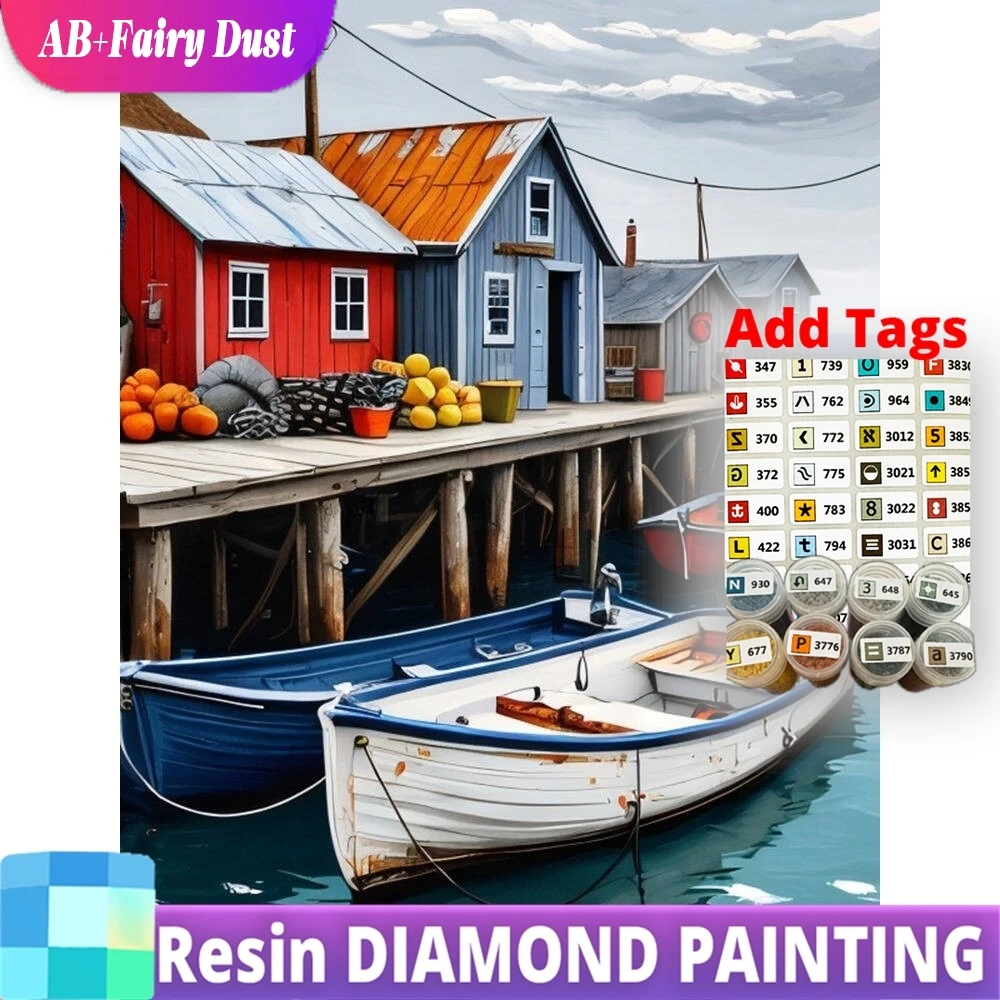 

Resin AB Fairy Dust New Arrival Diamond Mosaic House Picture Of Rhinestones DIY Painting Ship Landscape Decor For Home