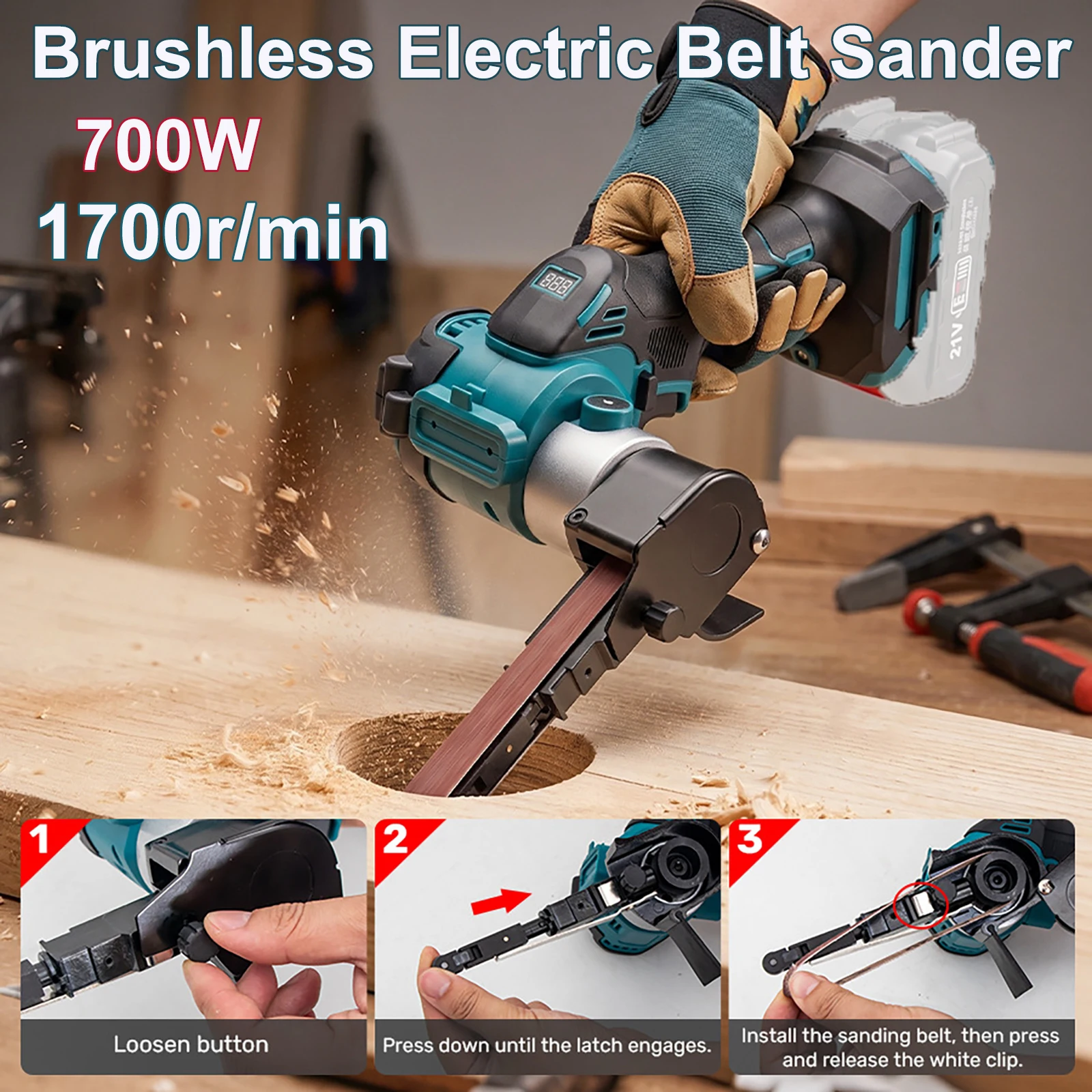 

700W Brushless Electric Belt Sander 1700r/min Household Adjustable Angle Handheld Brushless Sander For Makita 21V Battery 5Belts