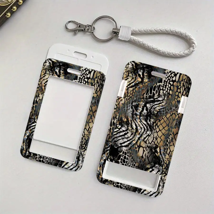 Leopard Snake Print Cover Case 1Pc Card Holder Retractable Credit Card Holders Holders Child Bus with lanyard Bank ID Badge