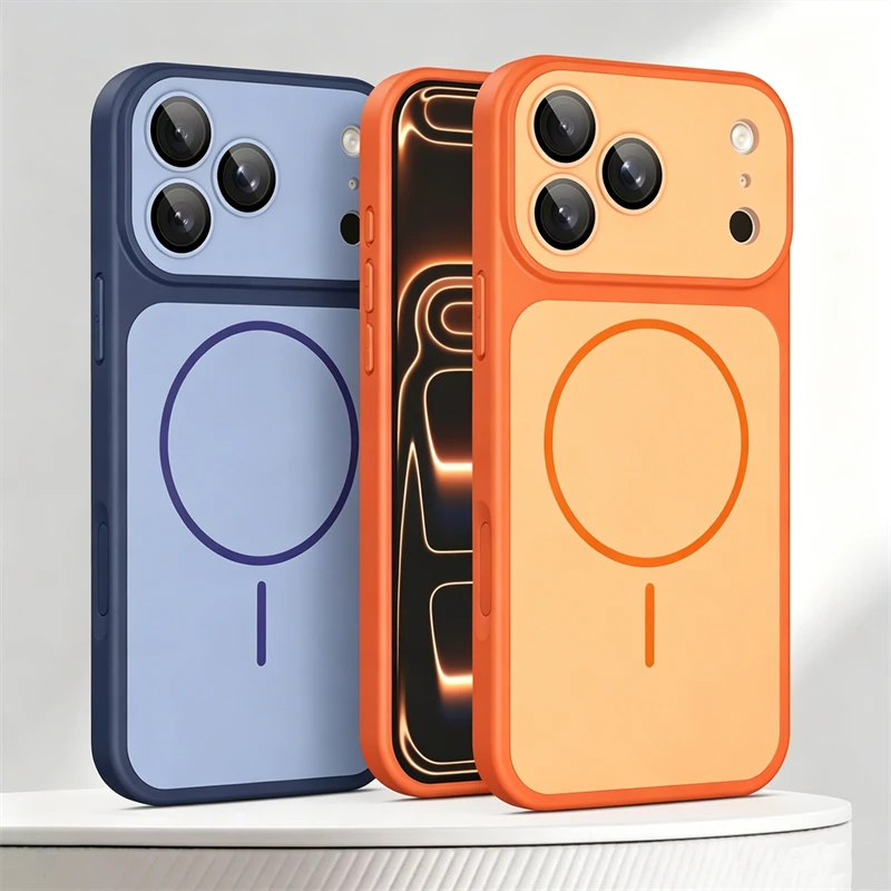 Luxuriöse magnetische matte Hülle mit großer Fensterlinsenschutzabdeckung für iPhone 17 Air 16 15 14 13 Pro Max – Stoßfeste MagSafe Bumper-Hülle