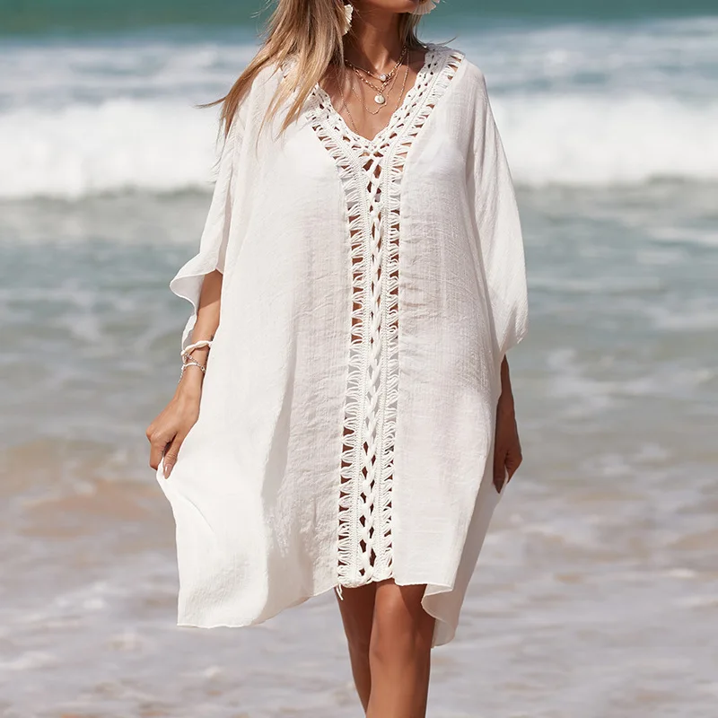 

Women Crochet Cutout Loose Cover Up Summer Beachwear Female Swimsuit Coverup Bathing Suit Swimwear Dress for sale
