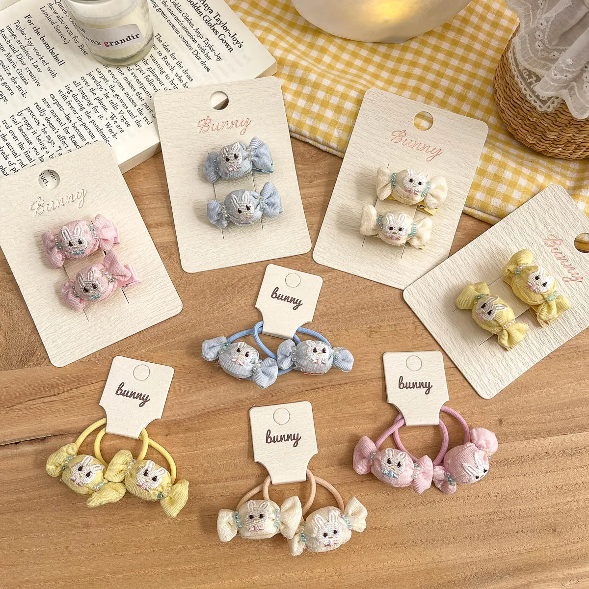 2pcs Cartoon Rabbit Candy Hairpin Children's Elastic Hair Band Baby Bangs Side Clip Hairpin Rubber Band Kids Hair Accessories