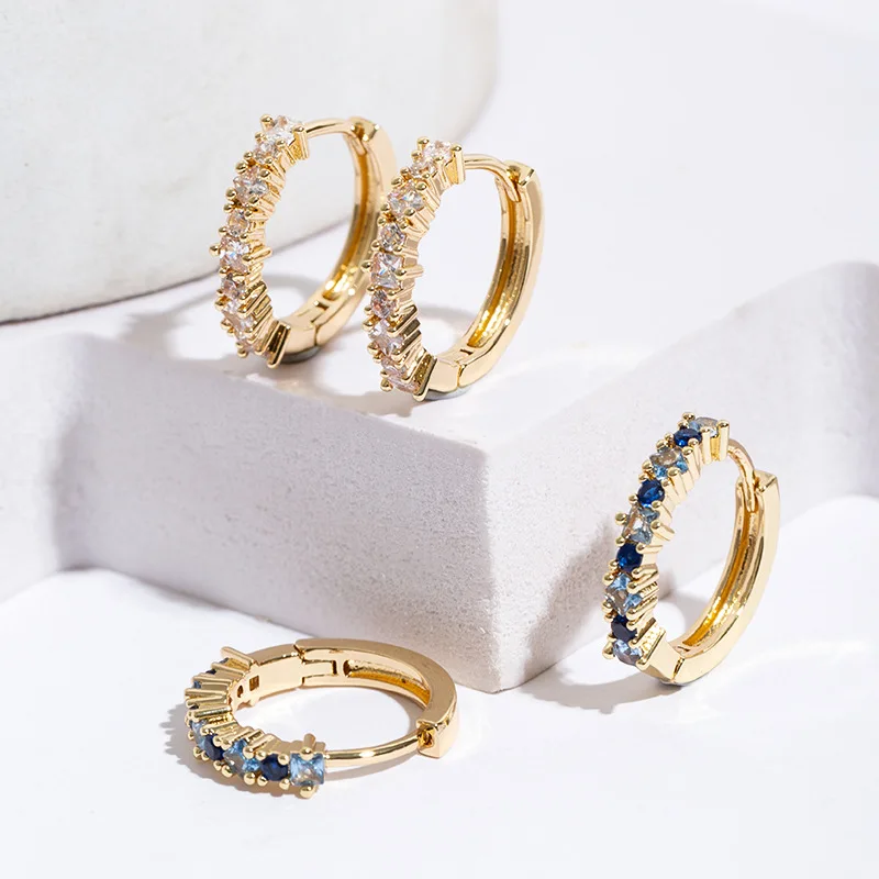 Luxury Stainless Steel Colorful Zircon Hoop Earrings For Women Fashion Korean Huggie Earrings Wedding Jewelry pendientes mujer