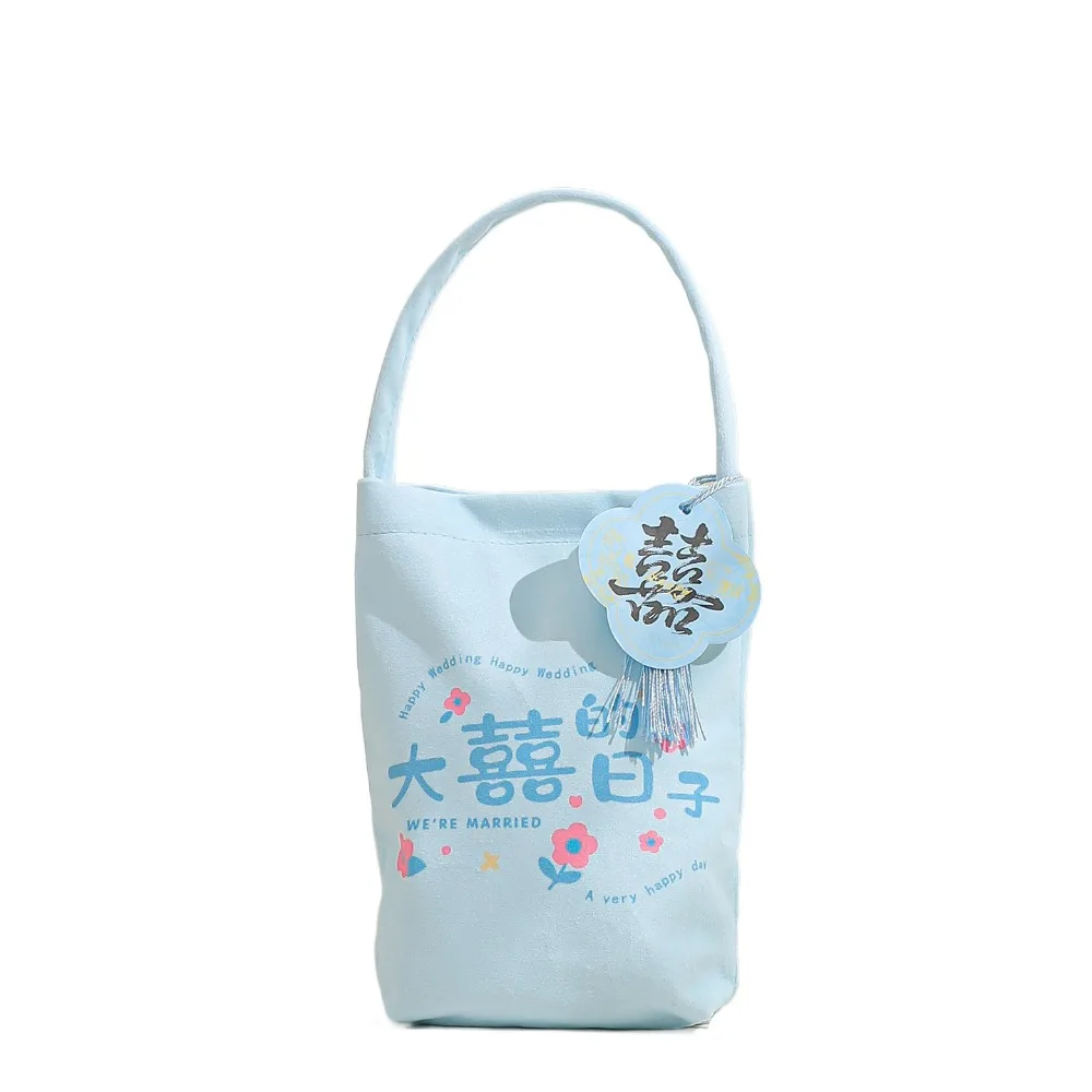 

Sweet Canvas Wedding Candy Bag Bowknot Tassels New Year Gifts Bag Drawstring Flower Chinese Style Handbag Party