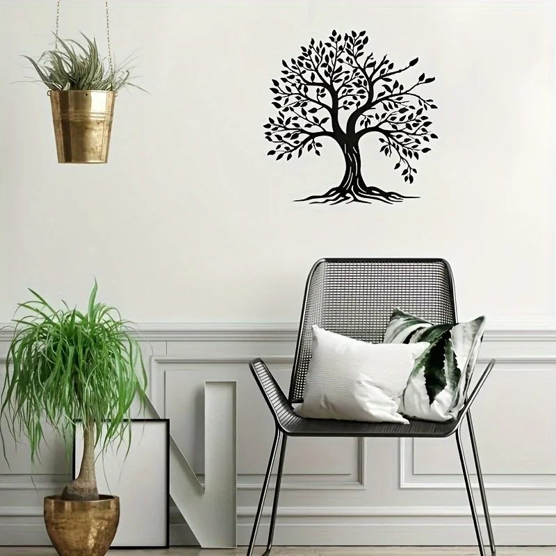 1pc Elegant Tree of Life Black Metal Wall Sculpture, Artistic Decorative Style,  Exquisite Leaf Details, Suitable for Home - view 6
