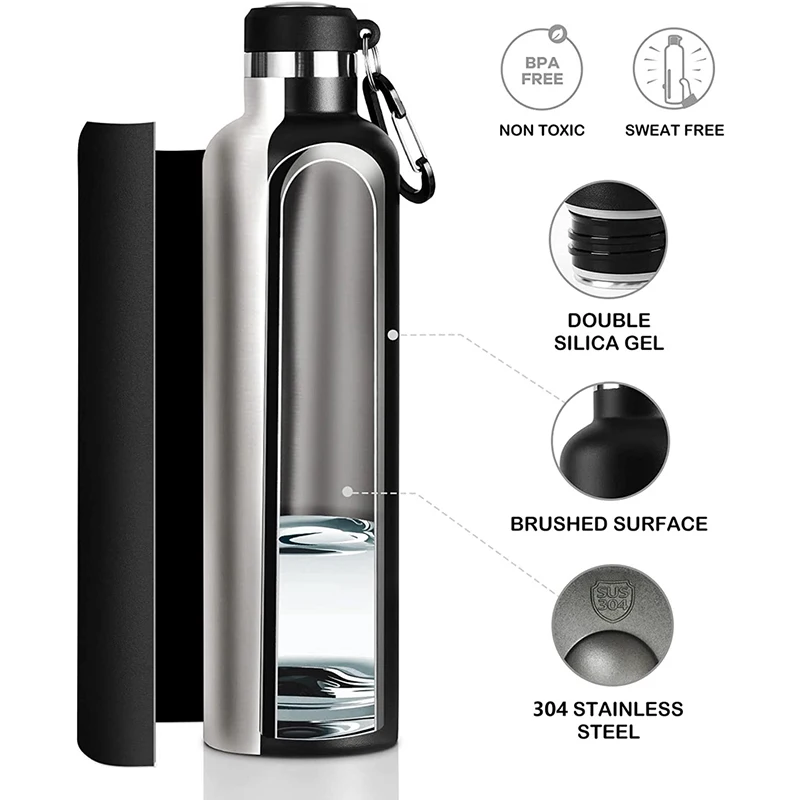 Fjbottle 1L Thermos Cup Stainless Steel Vacuum Flasks with Cup Sleeve＆Carrying Loop Keep Hot＆Cold Sport Kettle for Travel/Hiking