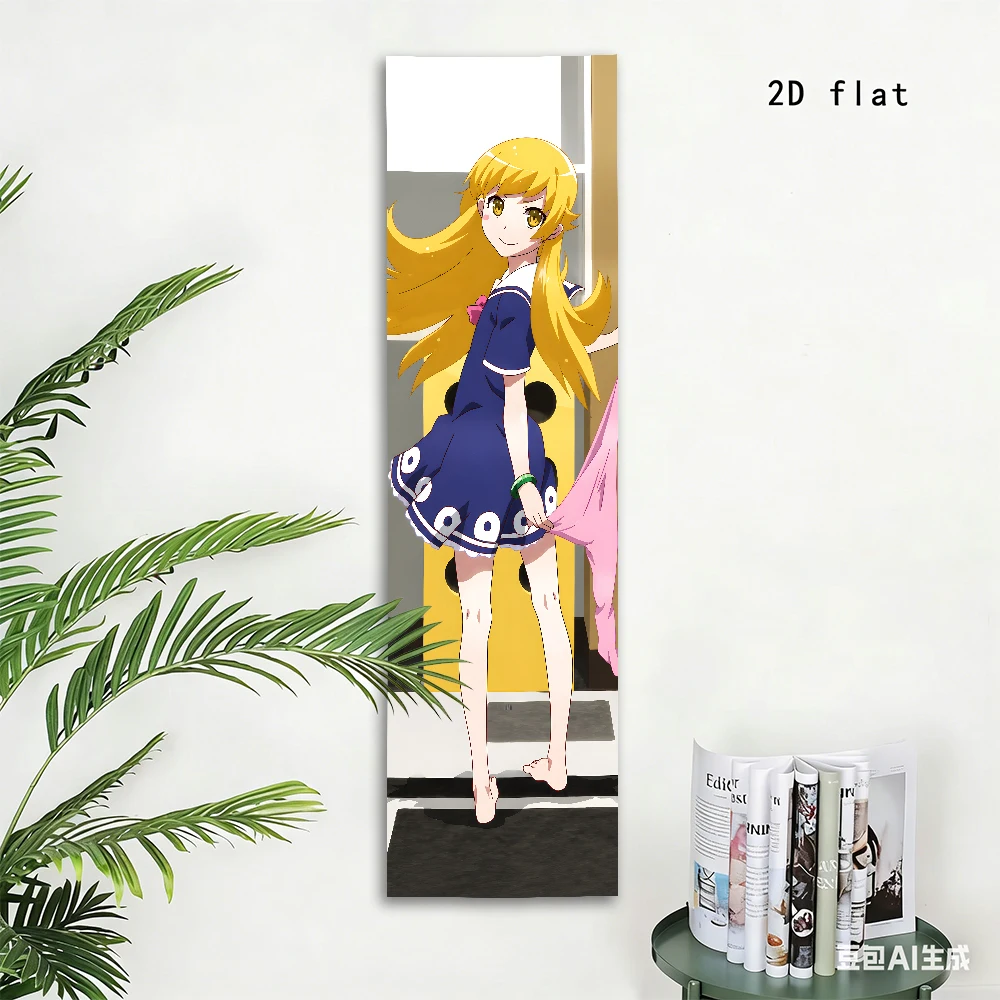 Oshino Shinobu Monogatari Series Long Tapestry, Navy Dress Blonde Anime Vertical Wall Hanging Otaku Bedroom Vanity Decor