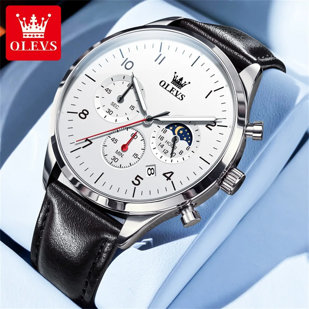 OLEVS 2882 Mens Watch Original Top Brand Chronograph Quartz Wristwatch Waterproof Luminous Reloj Moon Phase Watches For Men