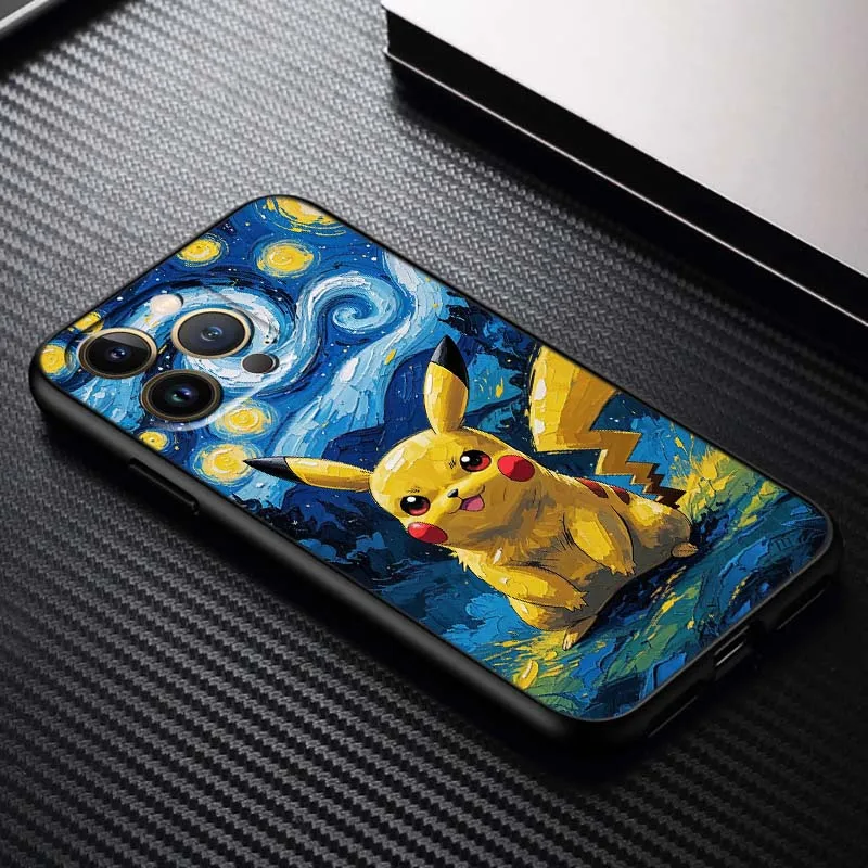 P-Pokemons R-Rayquazas لابل آيفون 16 16E 15 14 13 12 11 XS X Pro Max Plus غطاء سيليكون ناعم أسود جراب هاتف