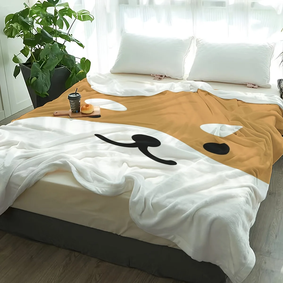 بطانية شيبا إينو الفانيلا - طباعة مبطنة فائقة النعومة |   مريح لجميع المواسم، ديكور الأريكة/غرفة النوم، هدية على شكل حيوان