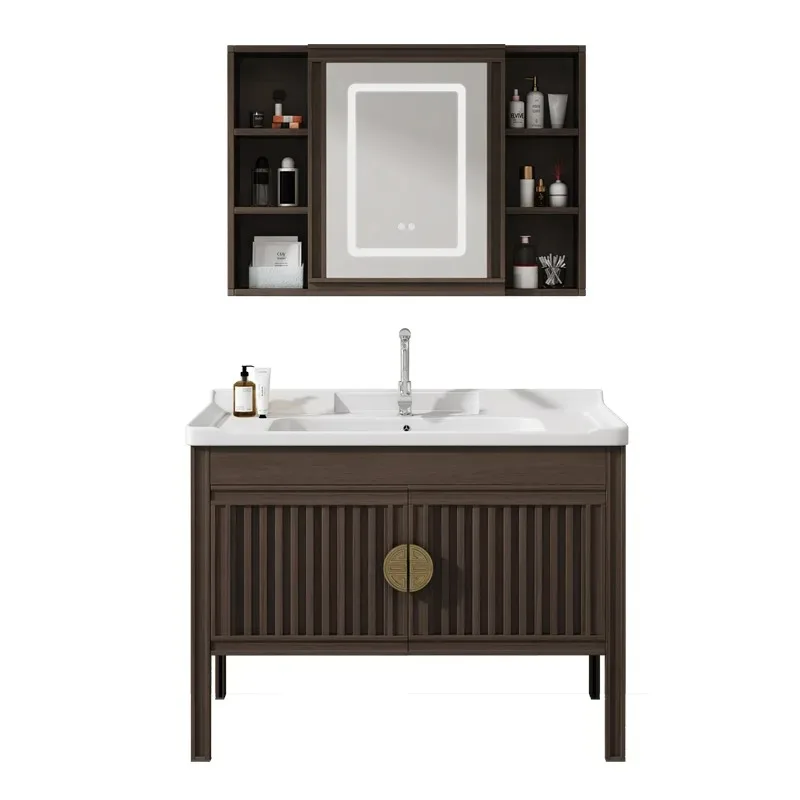 

New Chinese bathroom cabinet combination space aluminum floor laundry cabinet balcony ceramic laundry pool with
