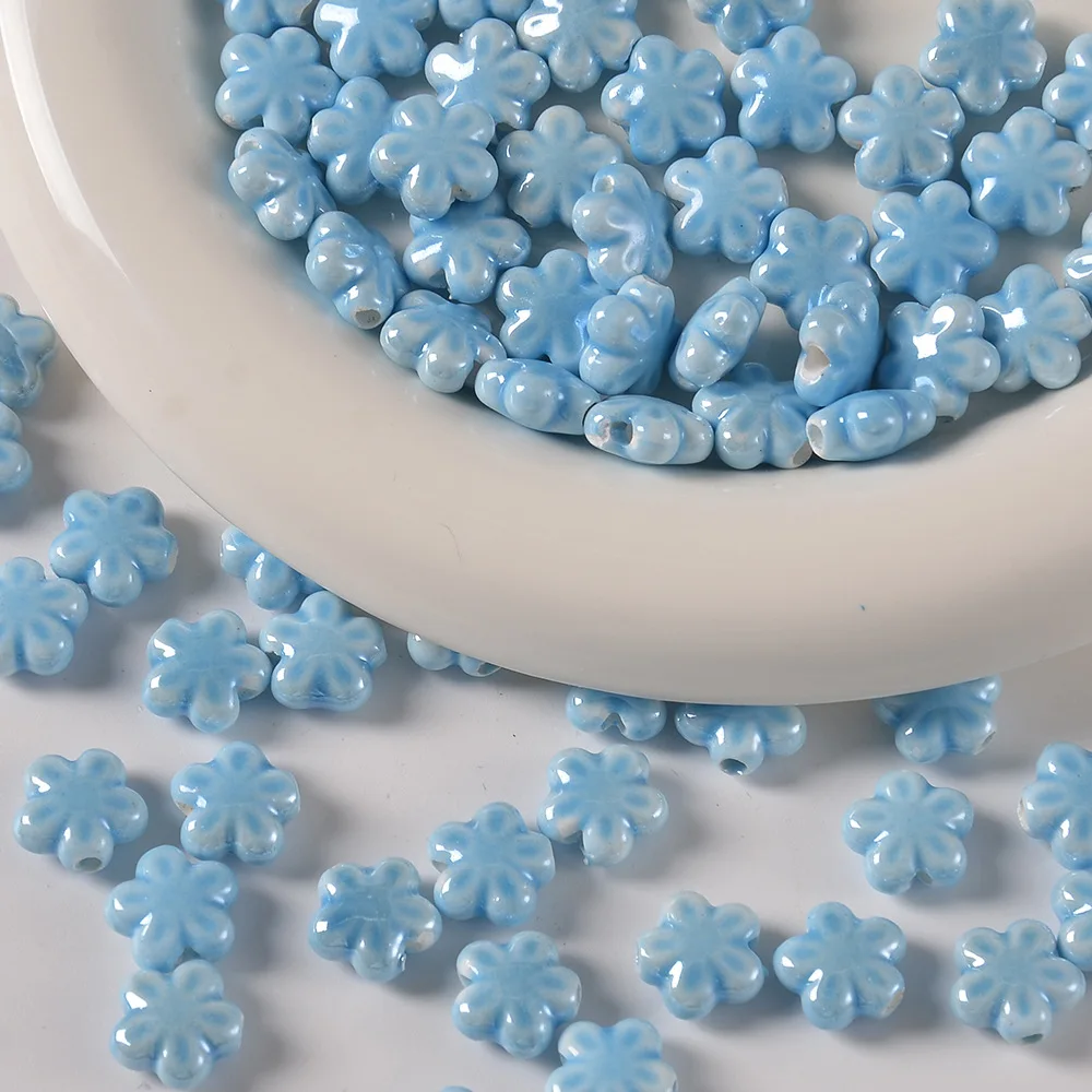 10PCS Candy Colored Cherry Blossoms Ceramic Beads Loose Spacer Beads For Jewelry Making DIY Bracelet Necklace Accessories
