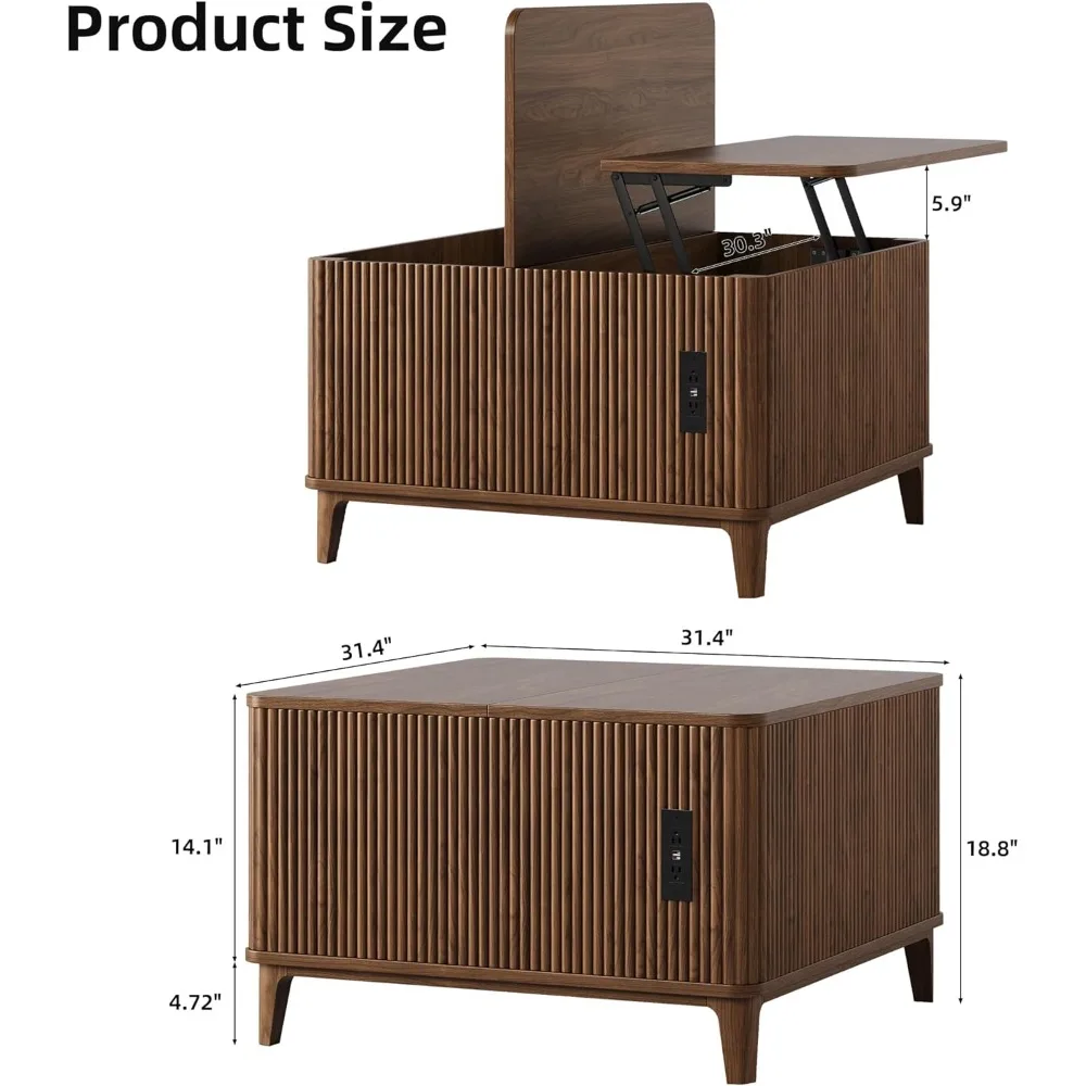 Meja Kopi Mid-Century Modern dengan Desain Fluted Lift-Top dan Penyimpanan untuk Ruang Tamu oleh Giratree