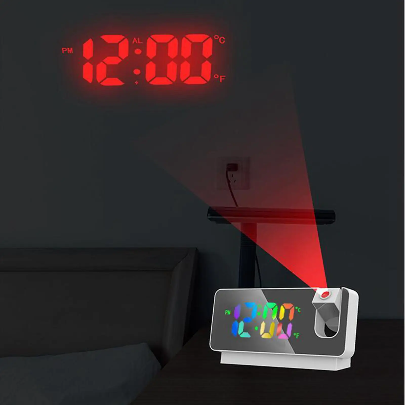 Digital Projection Alarm Clock Brightness Adjustable for Kids Elders Adults