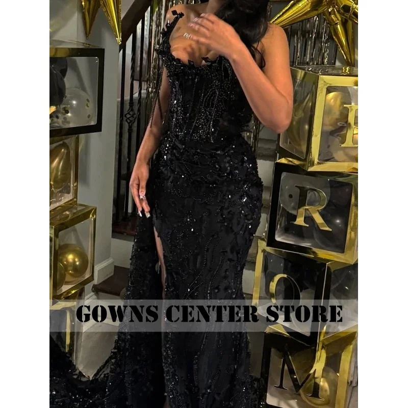 Luxury Black Bead Lace Prom Dresses 2027 With Tassels Sequined African Women Formal Wedding Party Dress Evening Gowns Customized