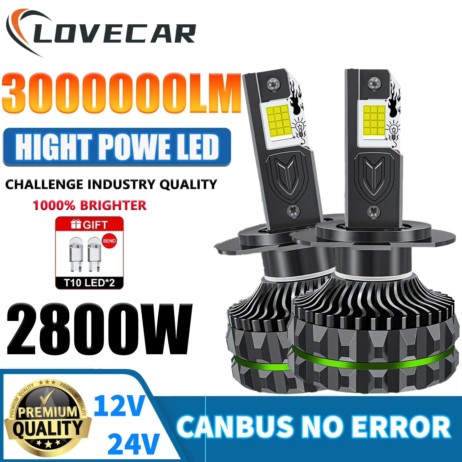 

LOVECAR Car Headlight 2800W H7 LED HB4 H1 High Power CSP Chip High Beam Led Headlight Bulbs Turbo 12v 24v Super Bright Lamp