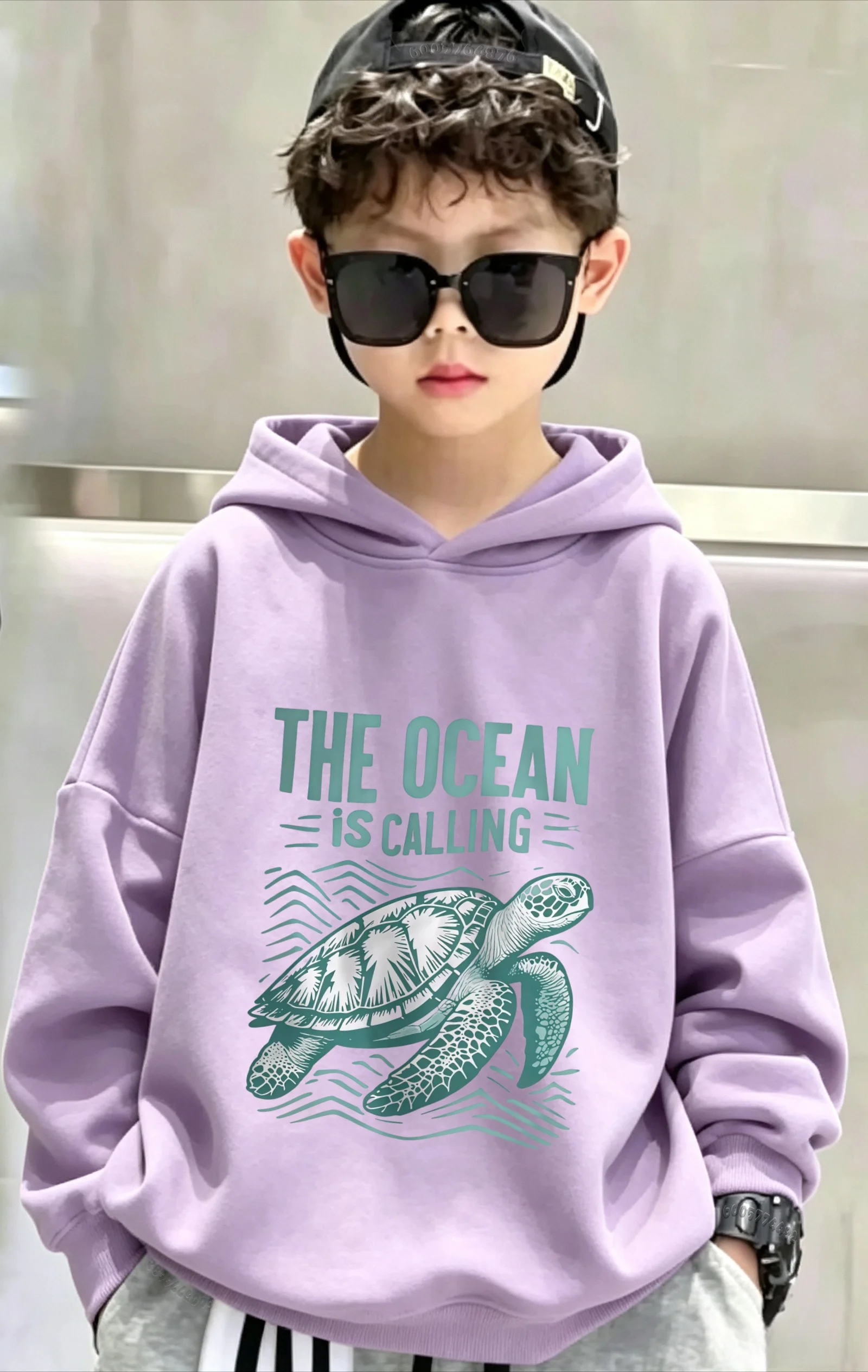 Boys Kids Hoodie Sweatshirt Sea Turtle Print The Ocean is Calling Graphic Pullover Hooded Top Casual Streetwear for Children Tee