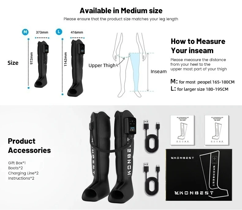 Wireless Air Compression Therapy Recovery Boots Full Leg Massager System  DVT Pump Device