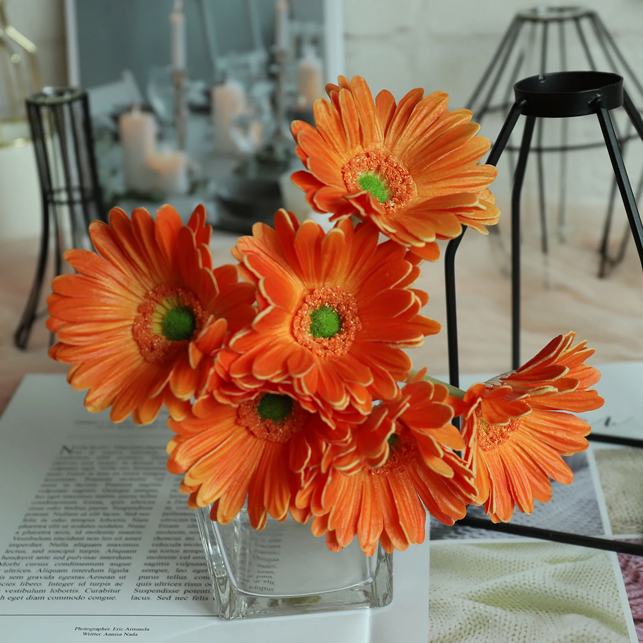 Realistic Real Touch PU Daisy Flowers Fake Gerbera Daisy Bouquet for Wedding Bouquet DIY Table Centerpieces Cake Toppers