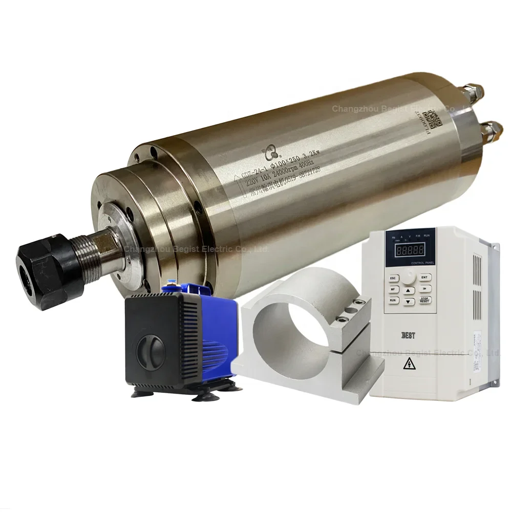 HQD GDZ-24-1 water cooled spindle motor 3.2kw 24000rpm ER20 4 Bearing milling Spindle Motor D100mm + 95w Water Cooling Pump