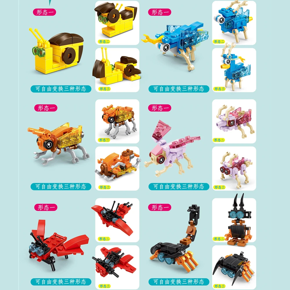 12pcs Set Insect Animals Figures Mini Scorpion Building Blocks Toy Assembly 3D Constructor Micro Bricks For Kids Boys Gift Toy
