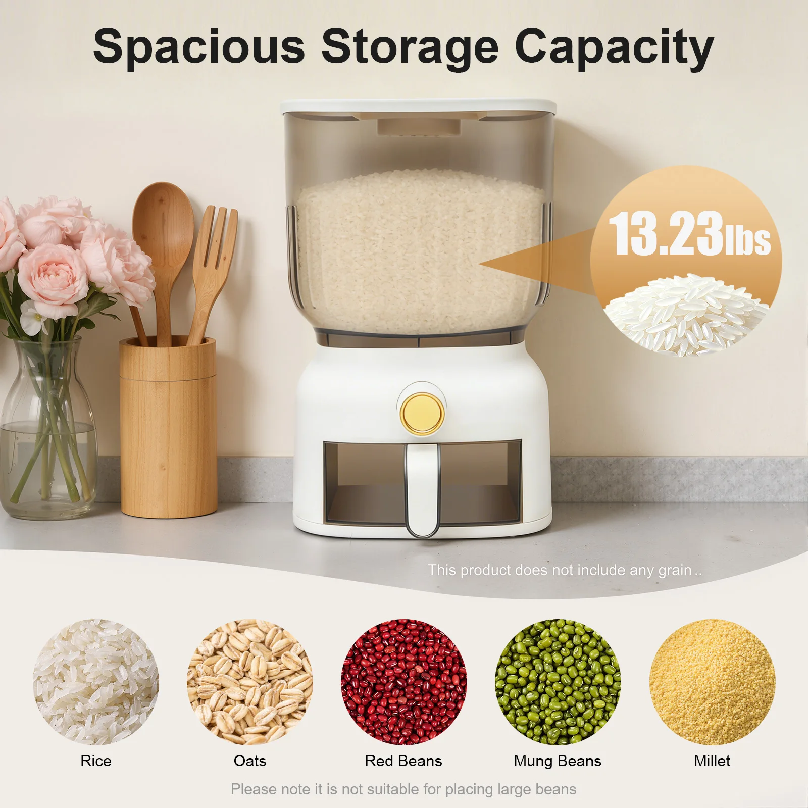 

Rice Dispenser Large Sealed Grain Storage Container with Rice Cup Food Dispenser Kitchen Organizer for Rice Grains(Square)