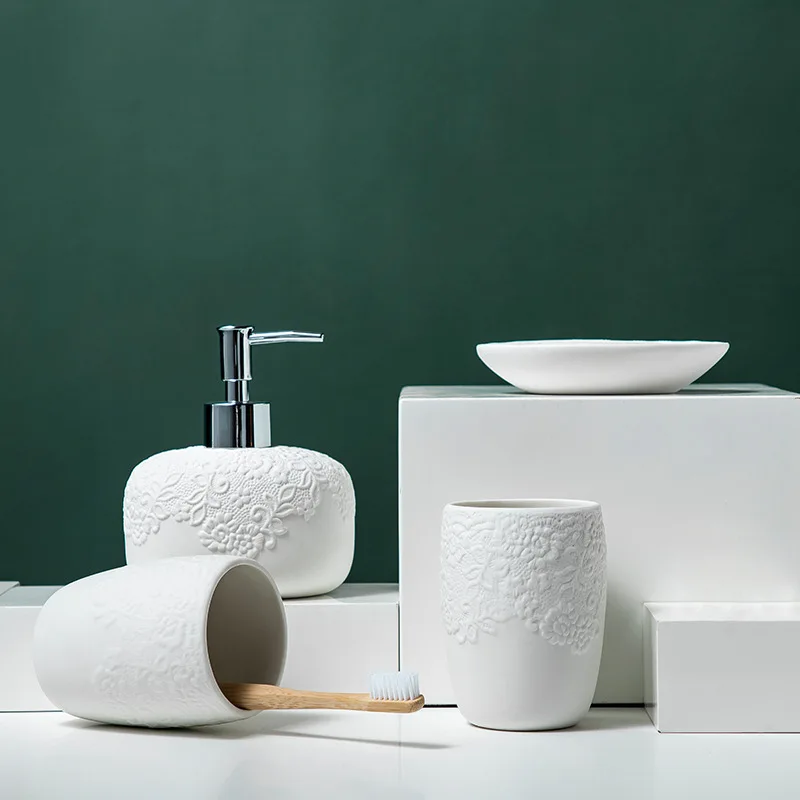 Luxury Ceramic Bathroom Set, Hotel Style Toothbrush Holder Rinsing Cup, Creative Daily Decor, Non-Slip Easy-Clean Matte Glaze