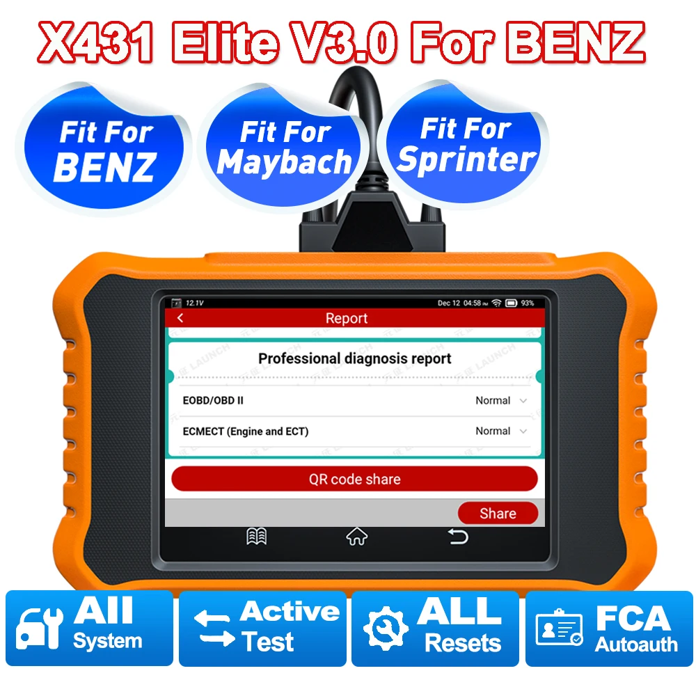Dla Mercedesa, Maybacha, Sprintera: Skaner dwukierunkowy LAUNCH X431 Creader Elite V3.0, diagnostyka samochodowa wszystkich systemów CAN FD.