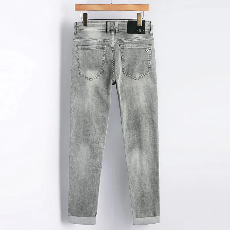 

Gray jeans for men 2024 new summer thin elastic light luxury slim casual high-end trendy trousers users