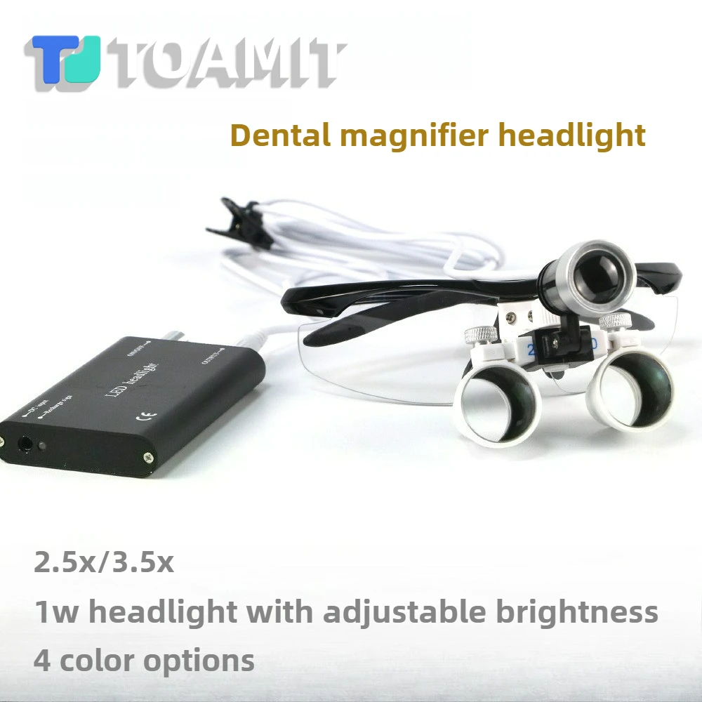 

Dental Loupes Headlamp Magnifying Glass Glasses LED Light 3.5X Binocular Brightness Spot Adjustable 5W Iron Clip Lab