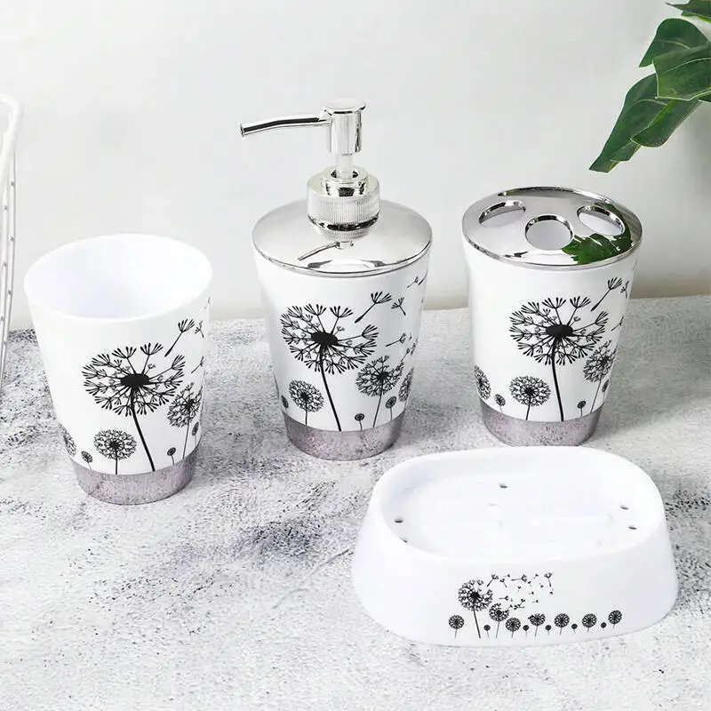 4-piece dandelion/4-piece butterfly/4-piece marine life bathroom supplies set, including toothbrush cup-mouthwash cup-soap dish