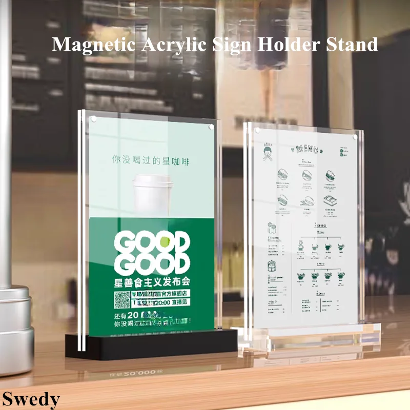 A5 148X210MM Double Restaurant Menu Price Listing Holder Photo Picture Poster Frame Magnetic Acrylic Sign Holder Display Stand