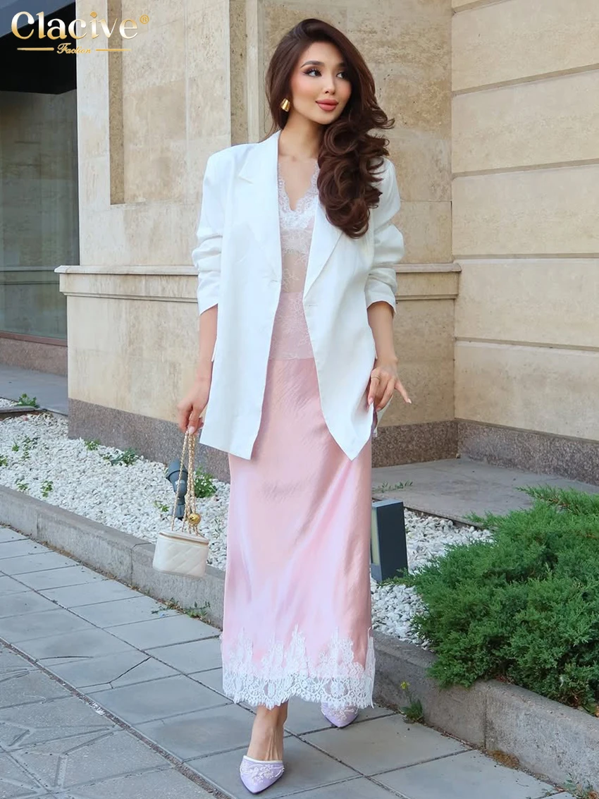 

Clacive Fashion Loose Pink Satin Women's Skirt 2026 Casual High Waist Ankle Length Skirts Elegant Classic Skirt Female Clothing