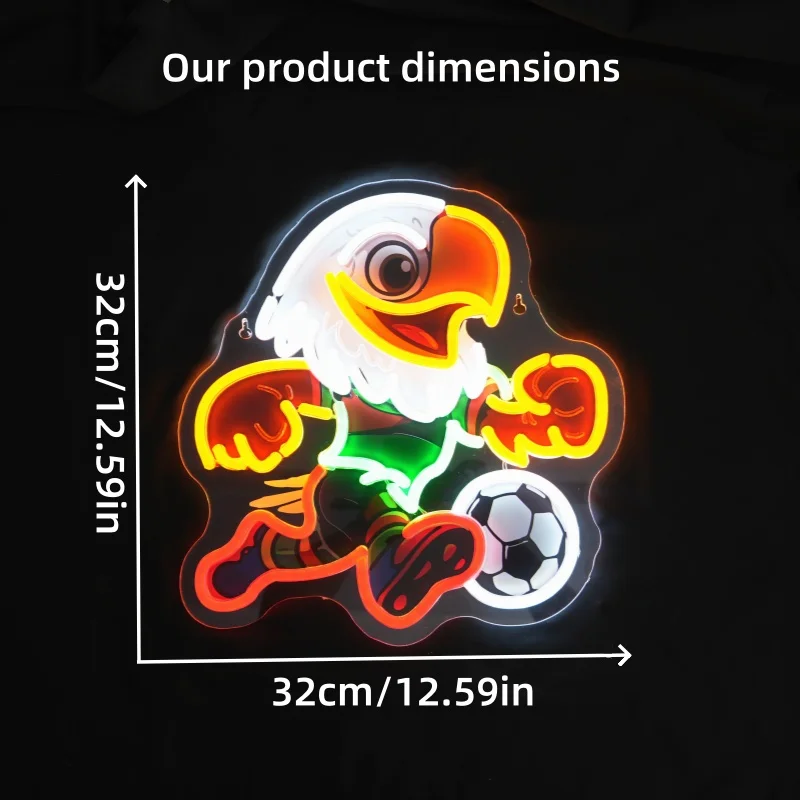 Colourful eagle playing football decorative light sign; LED neon sign suitable for football fans and living rooms