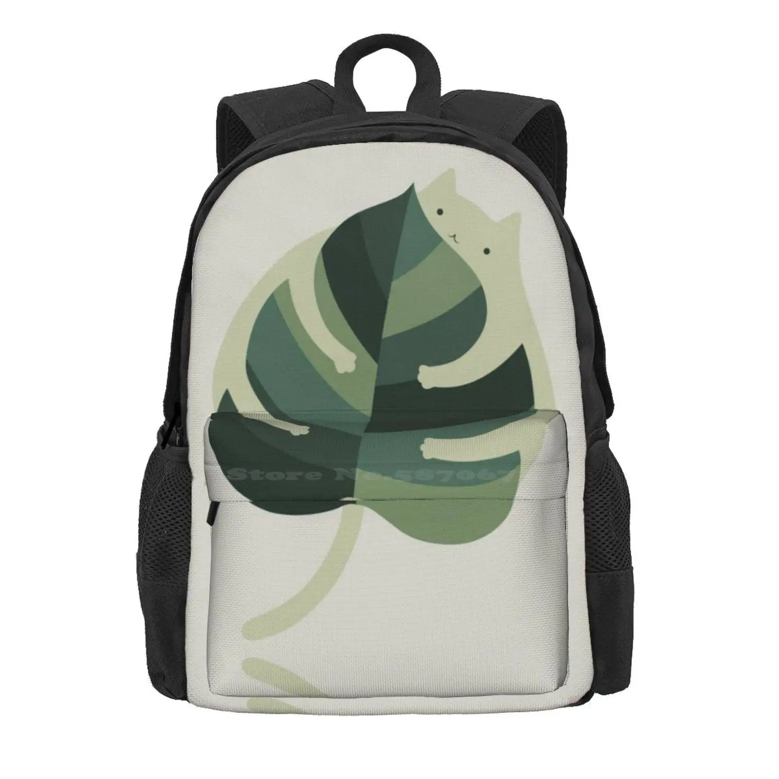 Cat And Plant 1: Monstera Cat Hug Hot Sale Schoolbag Backpack Fashion Bags Monstera Green Leaf House Plant Plant Art Indoor