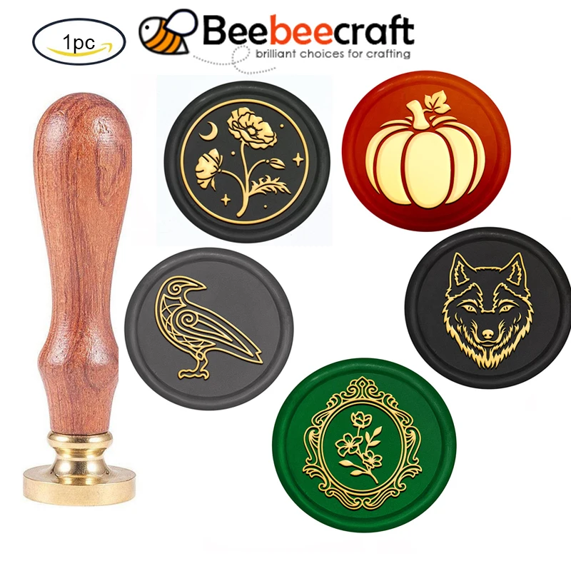 1PC 25mm Wax Seal Stamp Set Sealing Wax Stamp Solid Brass Head Wood Handle Retro Brass Stamp Kit Removable Flower Pattern83x22mm