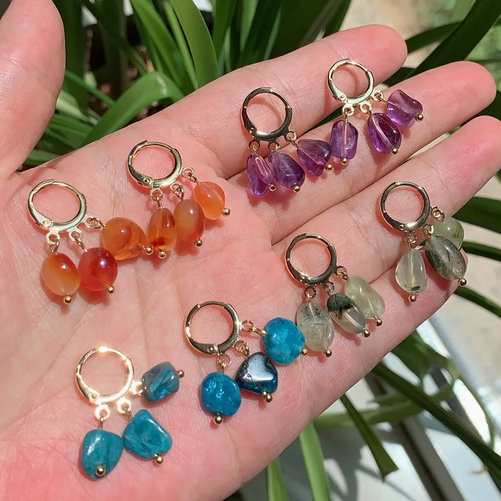 Irregular Natural Crystal Stone Earrings Rock Quartz Tassel Citrines Amethysts Apatite Blue Purple Crystal Drop Earring Healing
