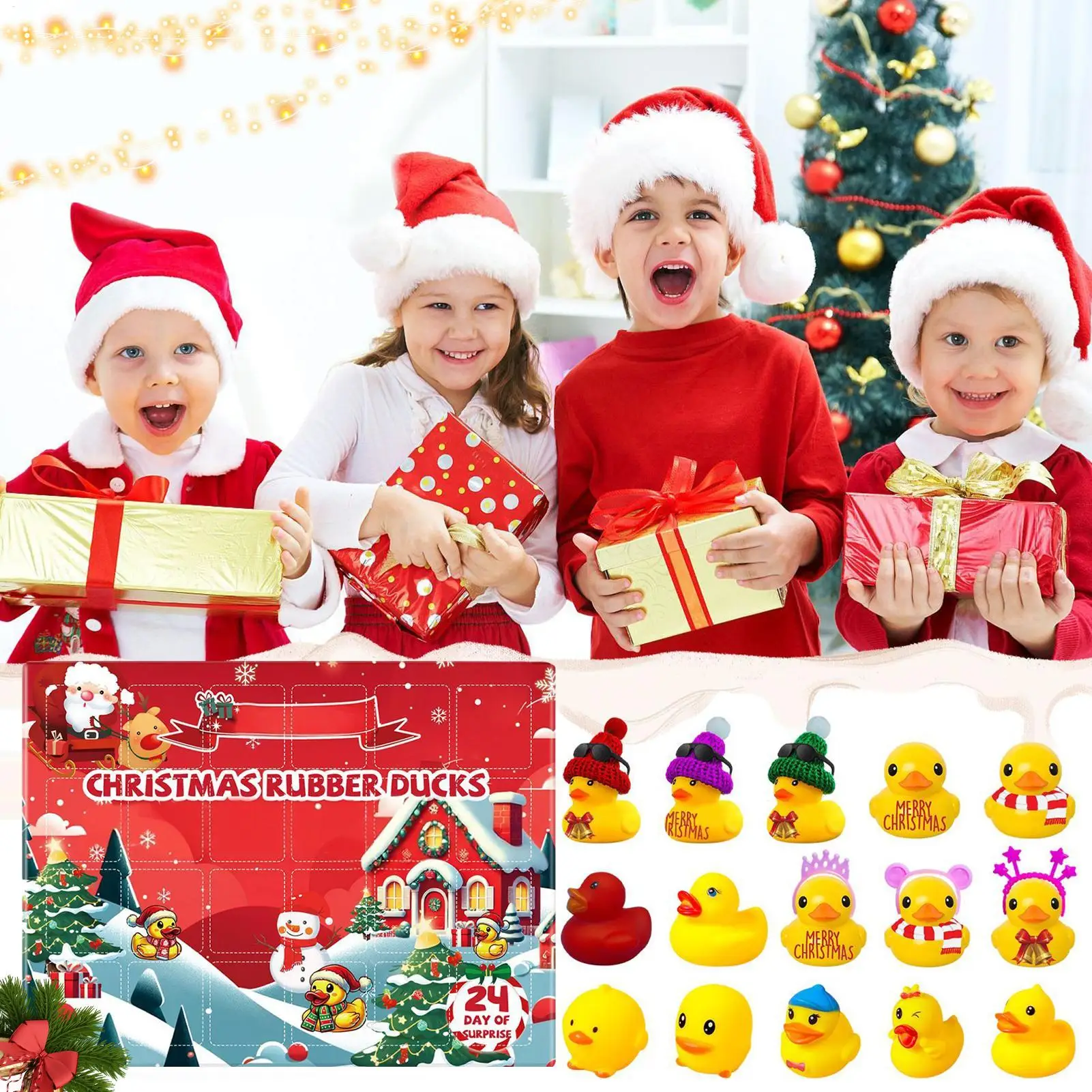 Duck Advent Christmas Calendar 24 Days Advent Bath Toys Countdown Decor Holiday Rubber Ducks for Kids Boys Girls Home Classroom