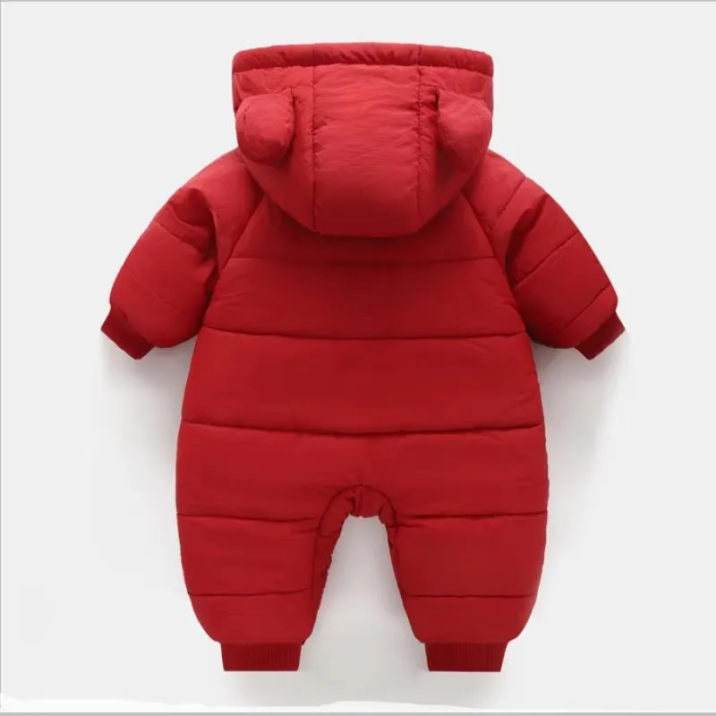 Neuer süßer Baby-Winteroverall mit Bärenohren und Kapuze, Kälteschutz-Skibekleidung, verdickte Baumwolle und Samt-Innenseite, Neugeborenen-Jumpsuit 0-2 Jahre – Detail 14