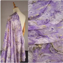 Purple Abstract Smudge Print High Grade Chiffon Fabric, Dress Shirt Scarf Han Cloth Sewing Tissue, Thin Soft Transparen, T2222