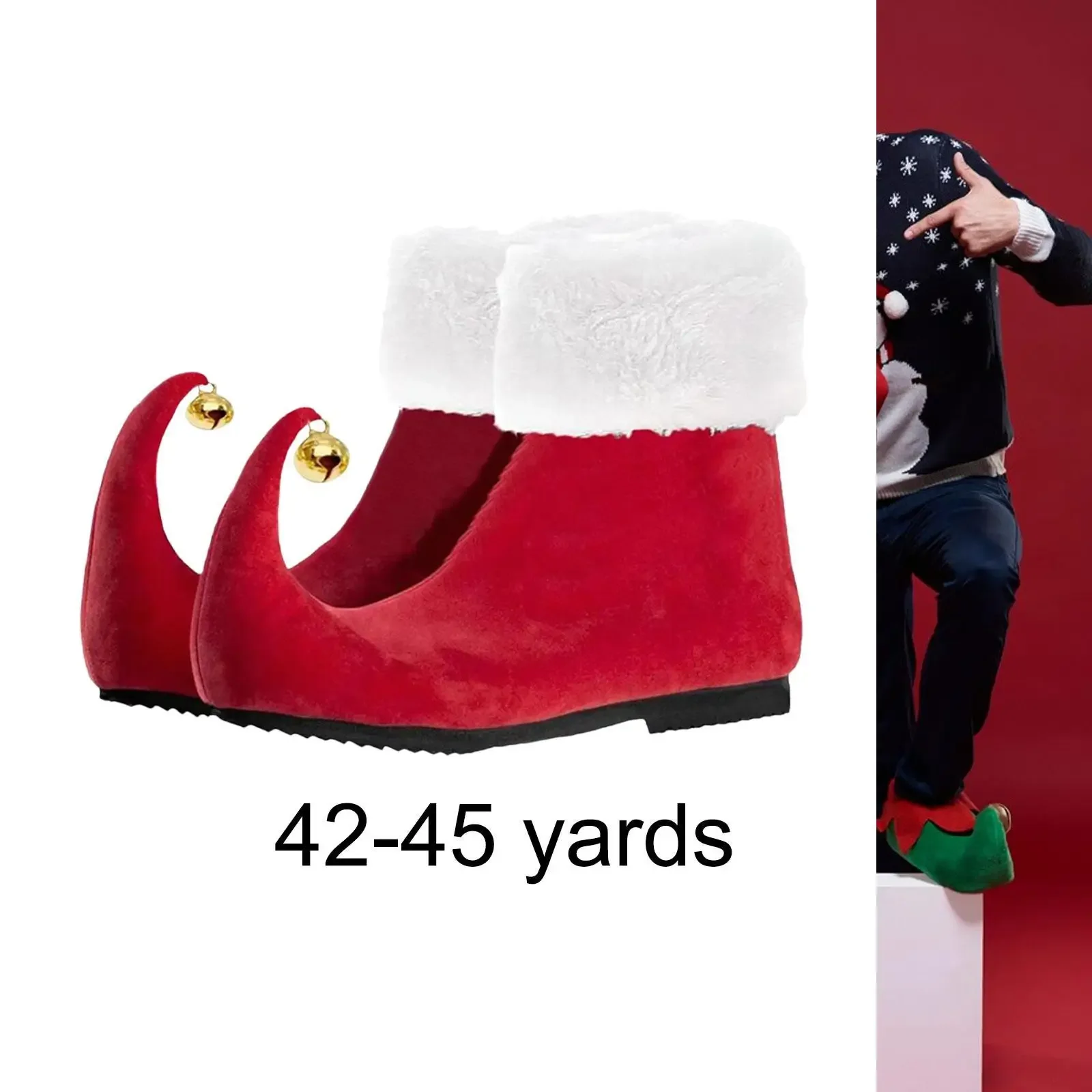 Christmas Boots for Adult Elf Santa Claus Shoes Red Ankle Boots with Bells Role Play for Party Stage Performance Props Unisex