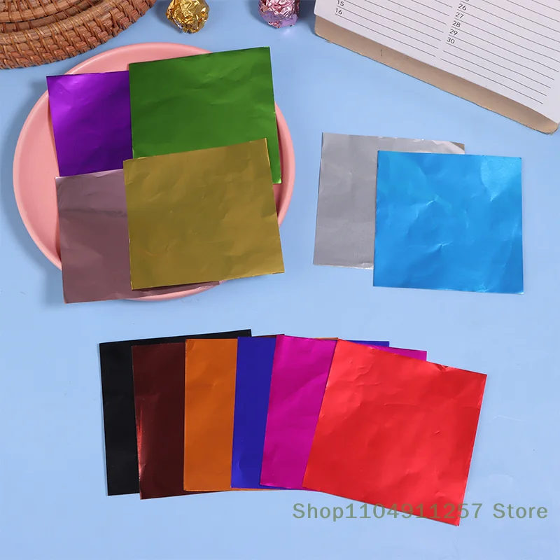 

100Pcs 8x8CM Multi-color Aluminum Foil Candy Chocolate Biscuits Tin Wrapping Paper Diy Metal Glossy Gift Tinfoil Paper Packaging
