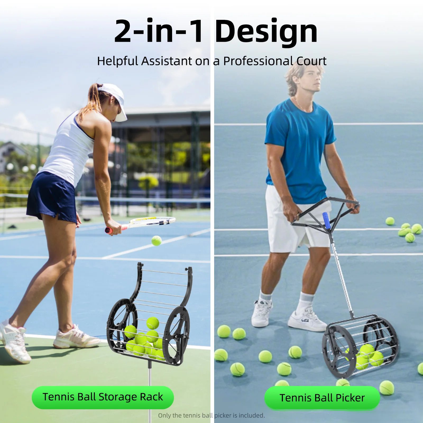 

Tennis Ball Picker Basket Capacity 80 Tennis Balls, Tennis Ball Collector 5 Height Gears Adjustable Tennis Ball Hopper