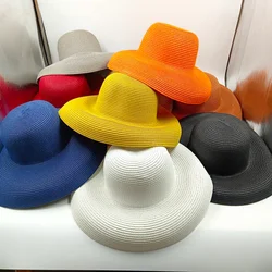 Orange hat 2023 new Hepburn style women's sun hat foldable beach hat big brim travel sunscreen sun hat  шляпа соломенная